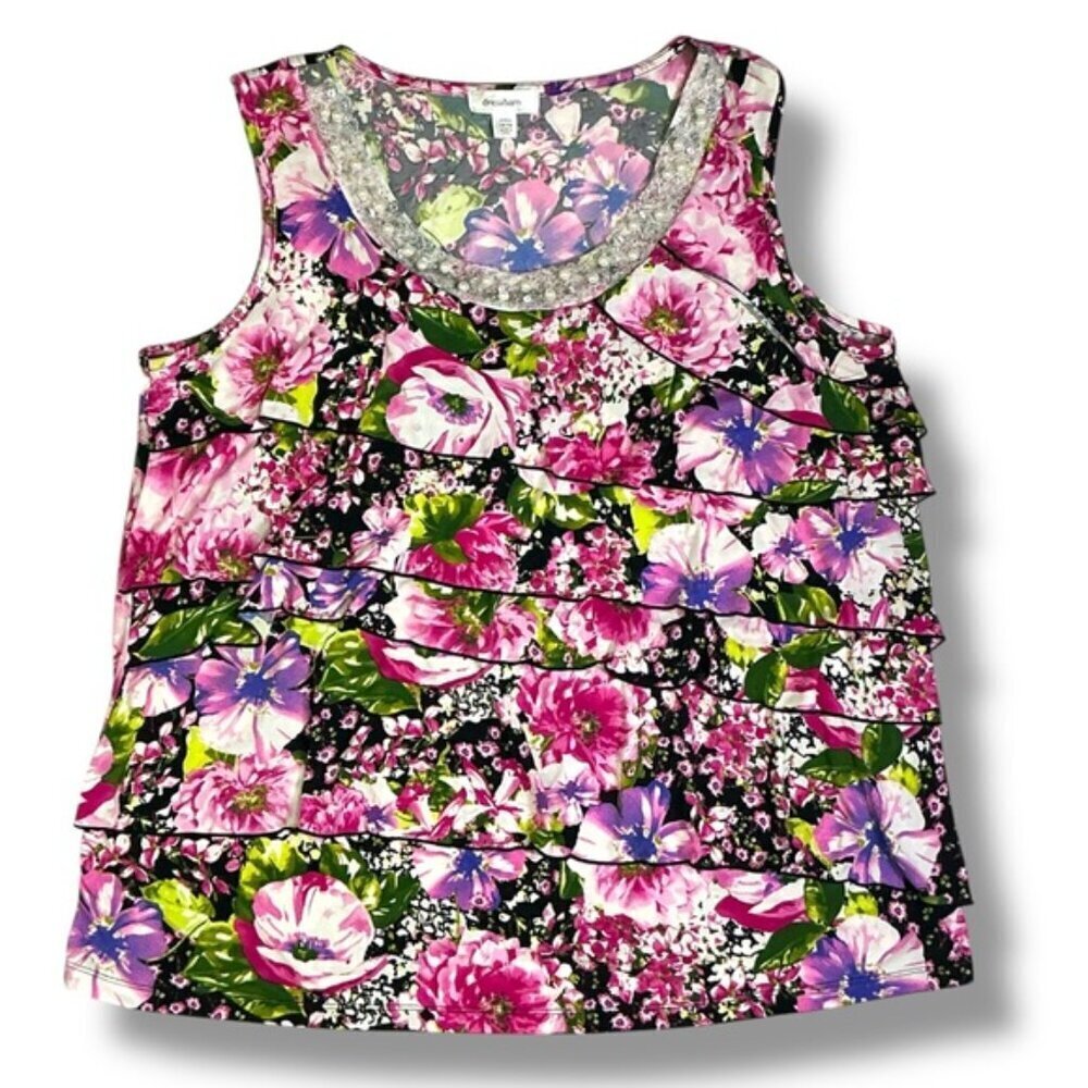 Dress Barn Cascade Ruffle Embellished Sleeveless Top Pink Purple Plus 14/16 - Picture 7 of 16